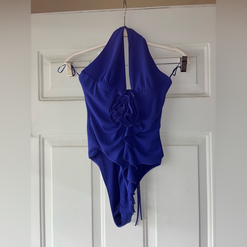 Zara deep royal blue flower halter bodysuit size XS